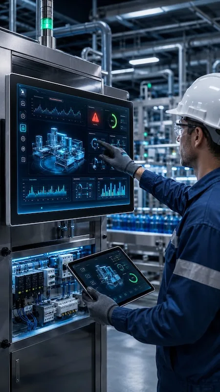 Beneficios para mantenimiento y operaciones Menos Paros No Planificados Detecte anomalías y condiciones de falla antes de que impacten la producción gracias a la visualización en tiempo real de variables críticas, alarmas y estados de operación. Diagnóstico Más Rápido Acceda inmediatamente a información operativa, históricos y eventos para identificar el origen de una falla y reducir significativamente los tiempos de intervención. Monitoreo Remoto de Equipos Supervise máquinas, líneas de producción y procesos desde diferentes ubicaciones sin necesidad de desplazarse continuamente a planta. Menor Costo de Mantenimiento Su arquitectura modular simplifica la sustitución de componentes y reduce la necesidad de mantener grandes inventarios de refacciones. Mayor Productividad Operativa Los operadores acceden más rápido a la información, visualizan mejor las alarmas y responden con mayor rapidez ante incidencias de producción. Mejor Experiencia para el Operador Su interfaz intuitiva facilita la navegación, mejora la toma de decisiones y reduce errores operativos, permitiendo una operación más segura y eficiente.