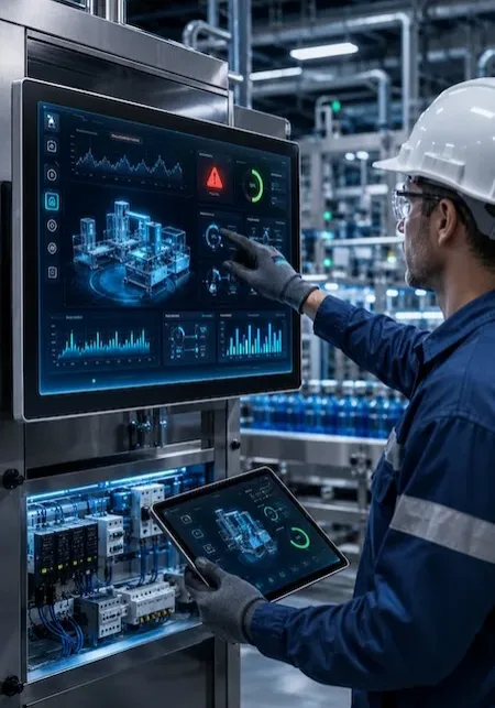 Beneficios para mantenimiento y operaciones Menos Paros No Planificados Detecte anomalías y condiciones de falla antes de que impacten la producción gracias a la visualización en tiempo real de variables críticas, alarmas y estados de operación. Diagnóstico Más Rápido Acceda inmediatamente a información operativa, históricos y eventos para identificar el origen de una falla y reducir significativamente los tiempos de intervención. Monitoreo Remoto de Equipos Supervise máquinas, líneas de producción y procesos desde diferentes ubicaciones sin necesidad de desplazarse continuamente a planta. Menor Costo de Mantenimiento Su arquitectura modular simplifica la sustitución de componentes y reduce la necesidad de mantener grandes inventarios de refacciones. Mayor Productividad Operativa Los operadores acceden más rápido a la información, visualizan mejor las alarmas y responden con mayor rapidez ante incidencias de producción. Mejor Experiencia para el Operador Su interfaz intuitiva facilita la navegación, mejora la toma de decisiones y reduce errores operativos, permitiendo una operación más segura y eficiente.